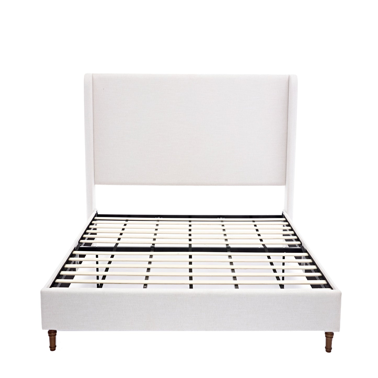 Harper Tall Headboard Upholstered Bed in Textured Ivory Canvas