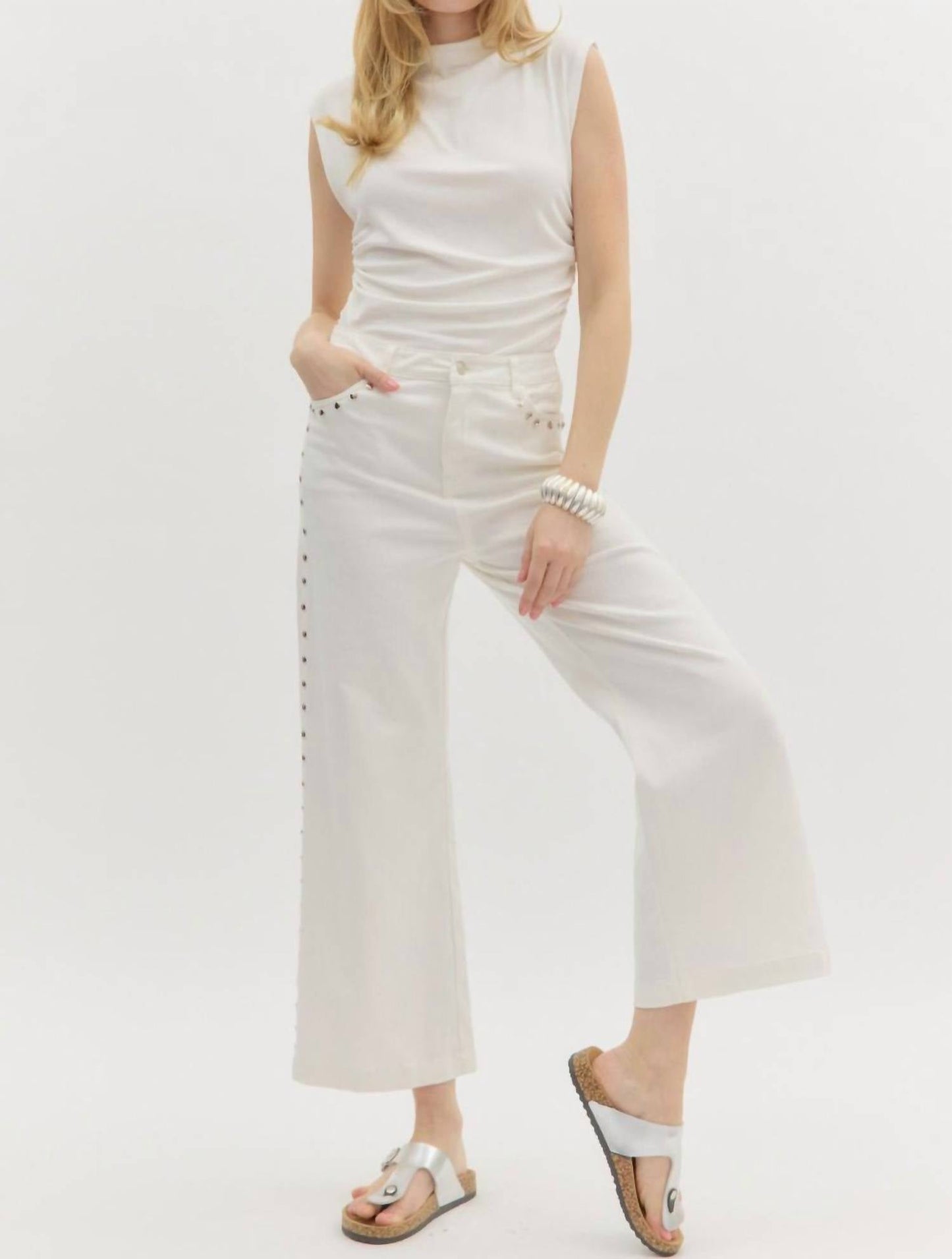 Entro - Stud Embellished High Waisted Pants