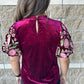 Thml - Embroidered Velvet Puff Sleeve Top