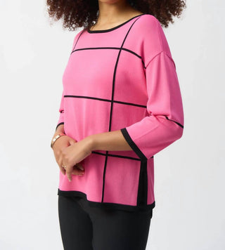 Joseph Ribkoff - Joseph Ribkoff Two-tone Plaid 3/4 Sleeves Lightweight Sweater Top