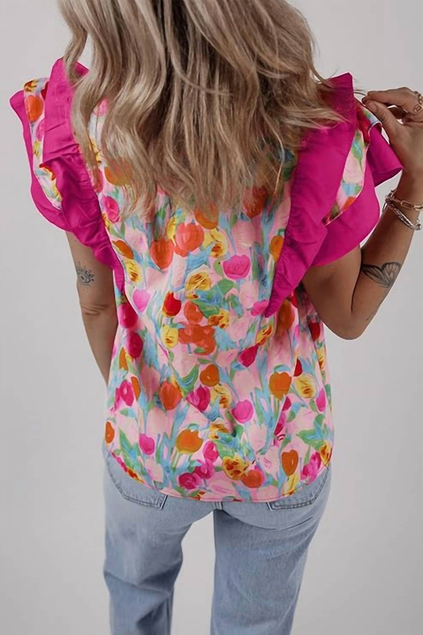 Entro - Floral Print Ruffle Sleeve Blouse
