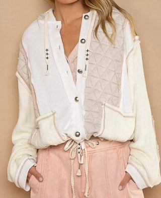 Pol - Cut Sew Multi Fabric Hooded Button Down Shacket