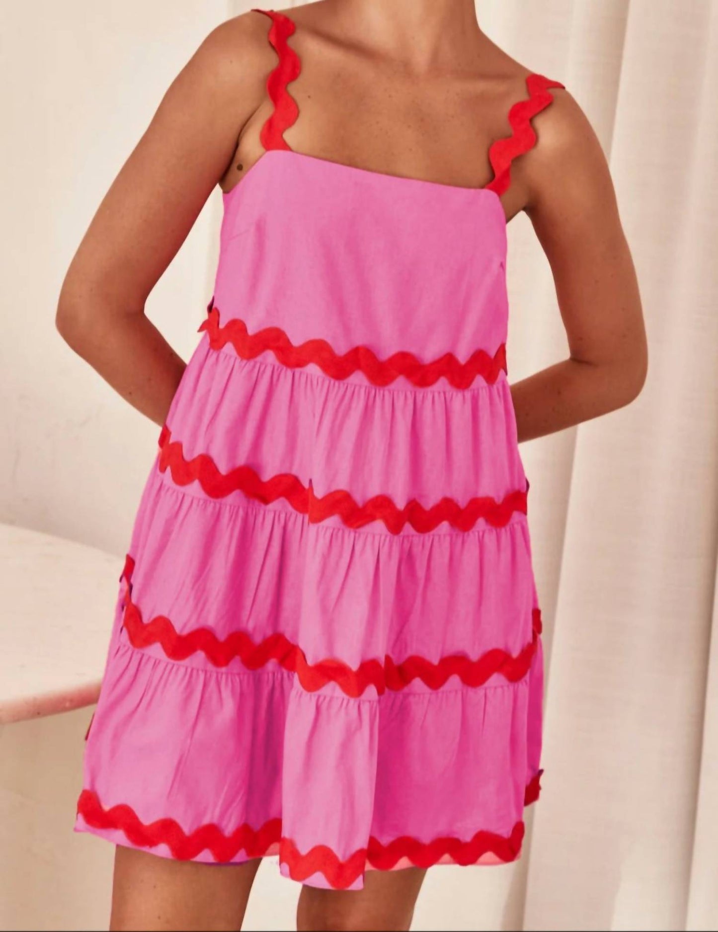 Becoming June - Ric Rac Trim Square Neck Dress