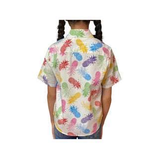 Coradorables - Boys Rainbow Pineapples Short Sleeve "kalani" Aloha Shirt