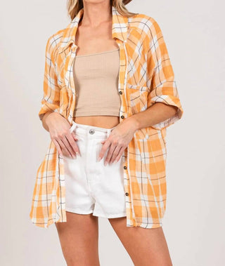 Trendsi - SAGE + FIG Plaid Button Up Side Slit Shirt