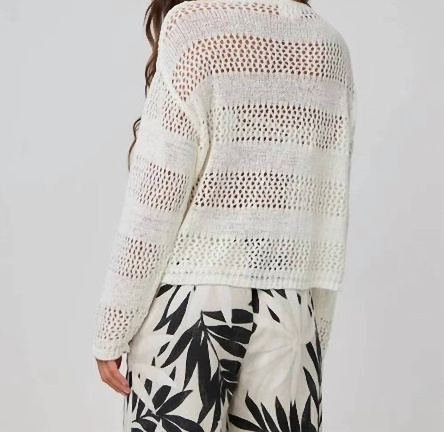 Bella Dahl - Open Knit Stripe Crew Sweater