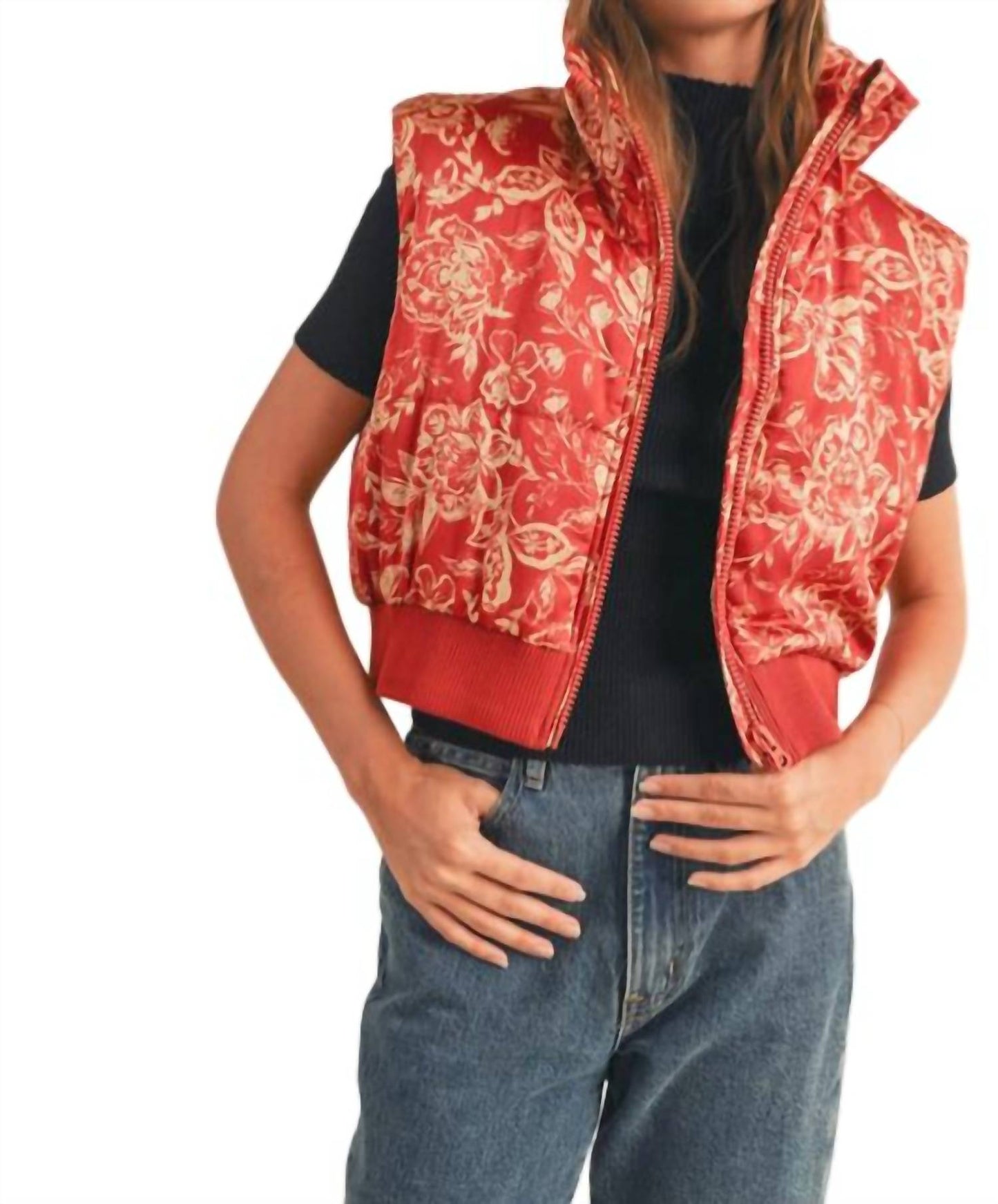 &Merci - Floral Cropped Puffer Vest