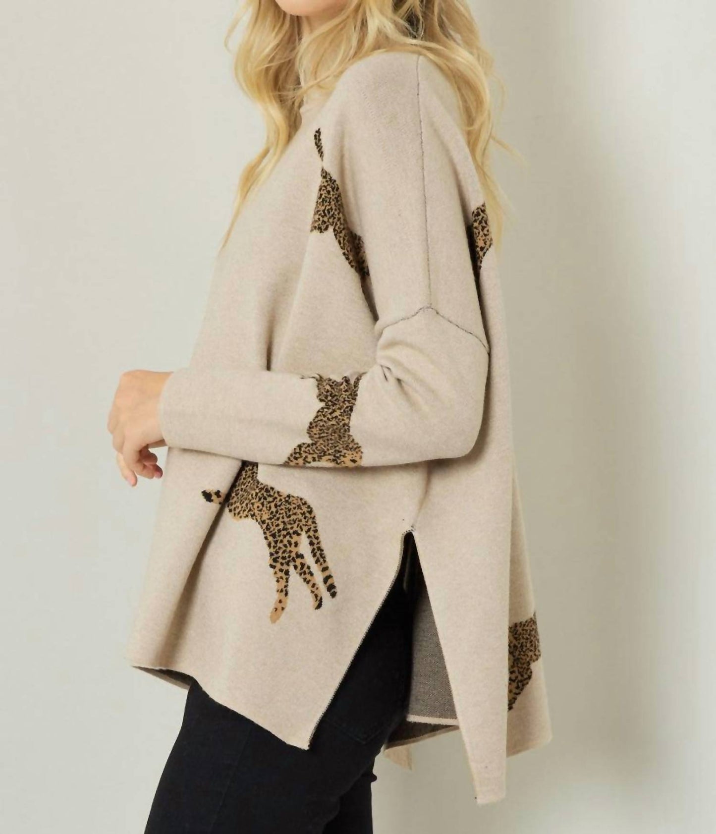 Entro - Leopard Poncho Tunic Sweater