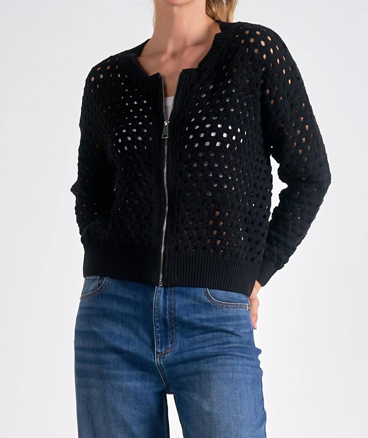 Elan - ELAN Sweater Zip Up Cardigan