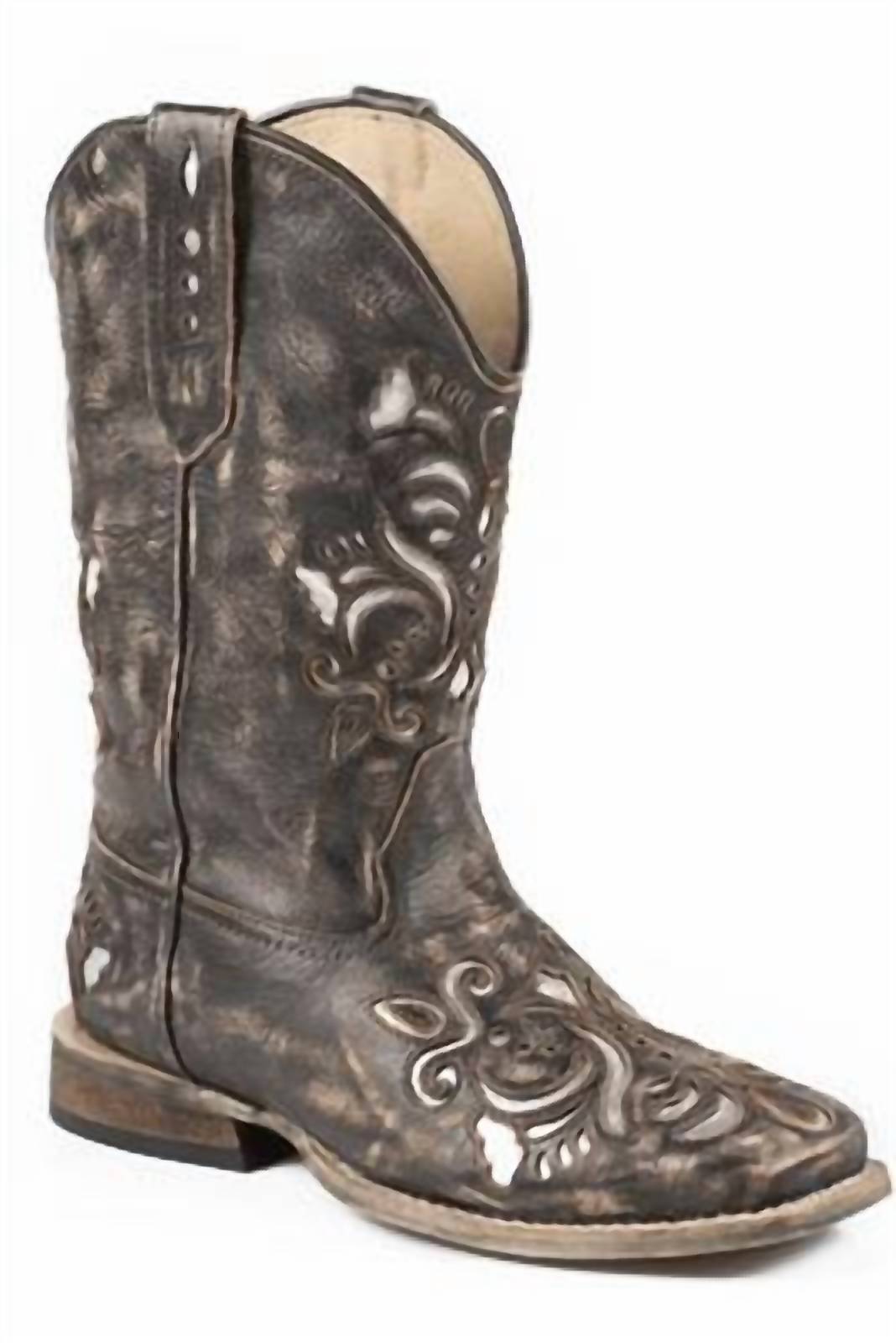 Roper - Girls' Square Toe Silver Metallic Underlay Fashion Boot