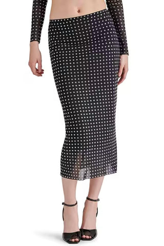 Steve Madden - Emi Embellished Rhinestone Mesh Midi Skirt
