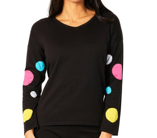 Angel Apparel - V-Neck Polkadot Detail Sleeve Top