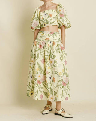 Aureum - Floral Shirred Midi Skirt