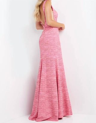 Jovani - V Neck Glitter Jersey Prom Dress