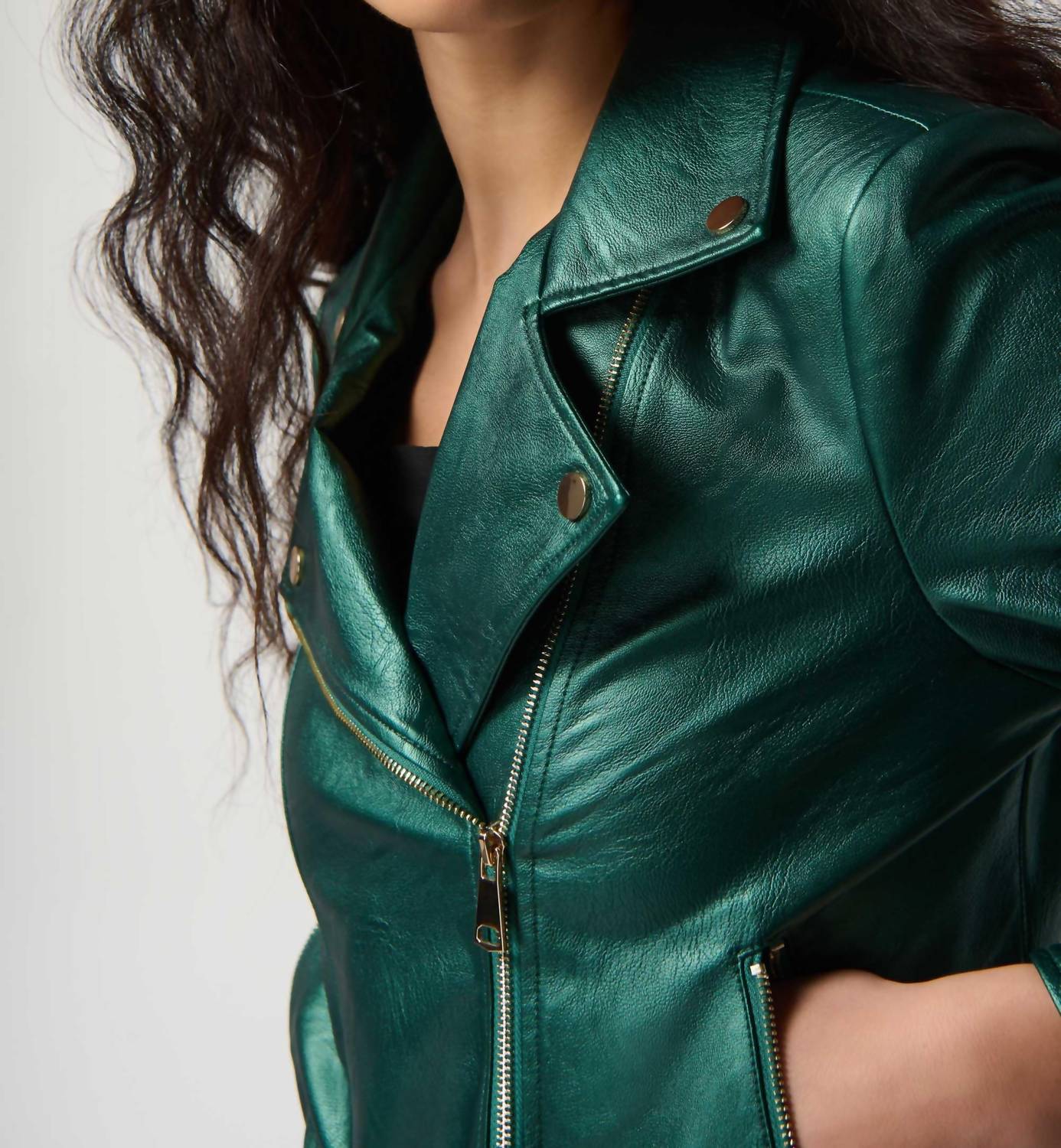 Joseph Ribkoff - Metallic Faux Leather Biker Jacket