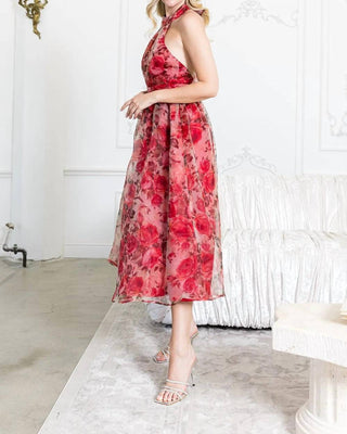 B.Right - Floral Organza Halter Midi Dress