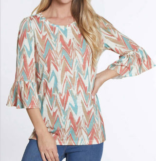 Multiples - Scoop Neck Geometric Print Top