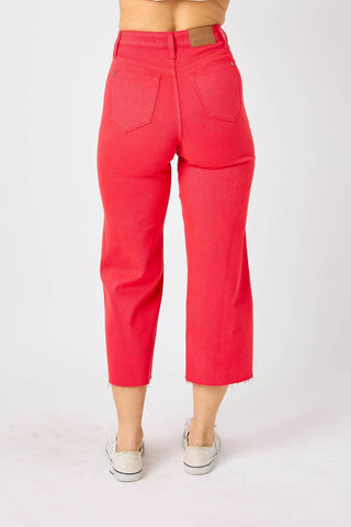 Judy Blue - High Waist Red Garment Dyed Tummy Control Crop Wide Leg