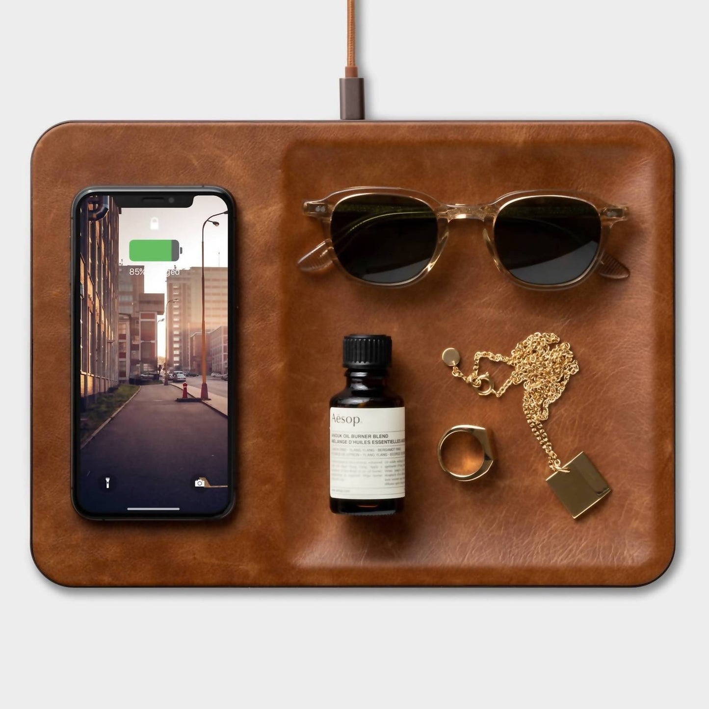 Courant - Leather Wireless Charger with Valet Tray