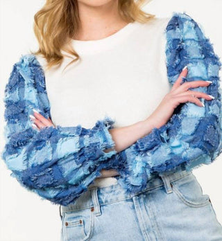 Thml - Denim Patchwork Sleeve Top