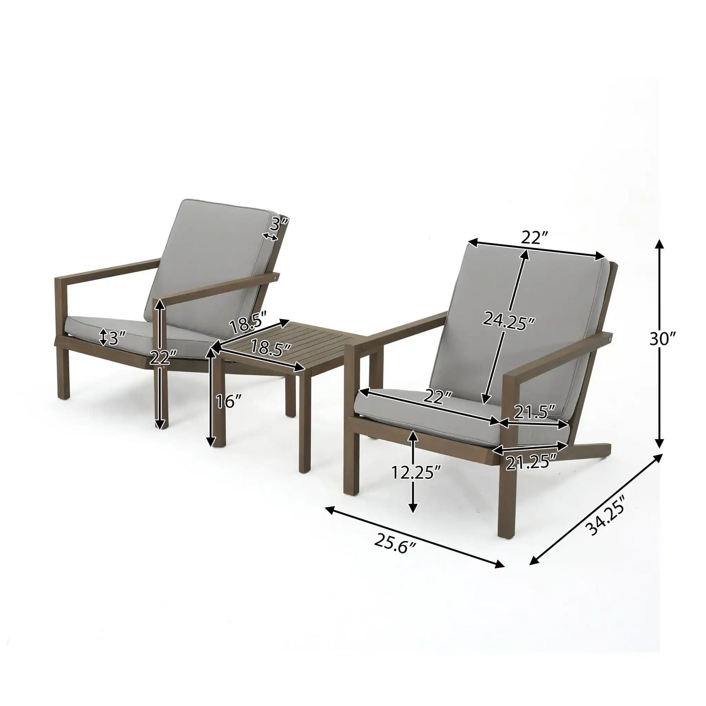 Celestaria 3 Piece Outdoor Chat Set with Adirondack Chairs