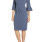 Adrianna Papell - Square Neck 3/4 Bell Sleeves Metallic Knit Dress