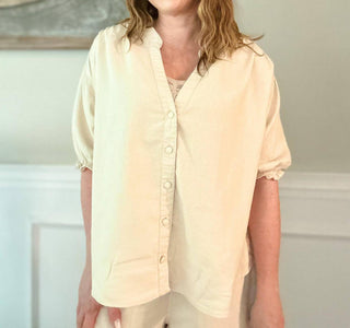 Risen - Short Ruffle Sleeve Button Down Top