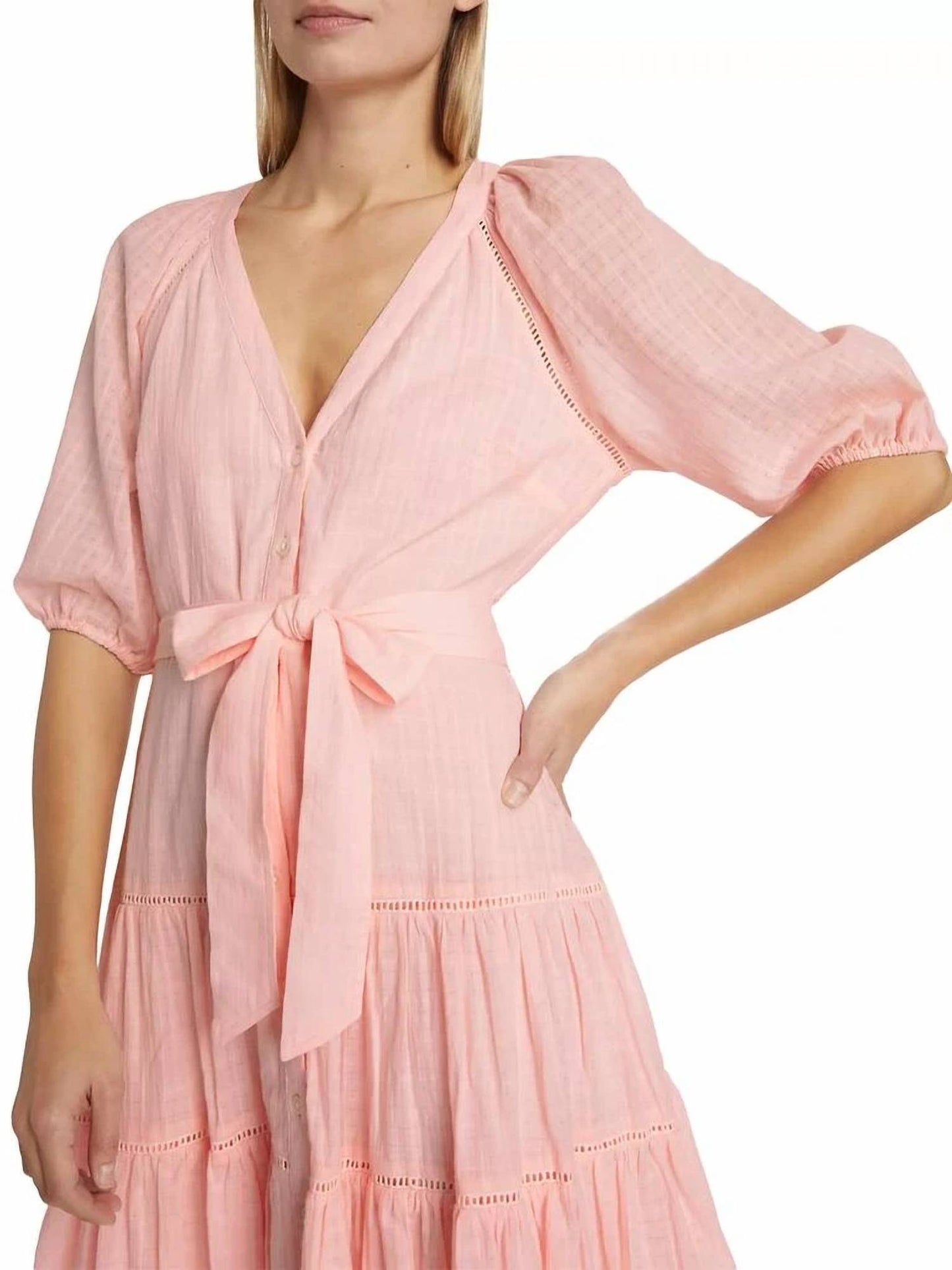 Veronica Beard - Dewey Tiered Cotton Button-up Tie Waist Dress