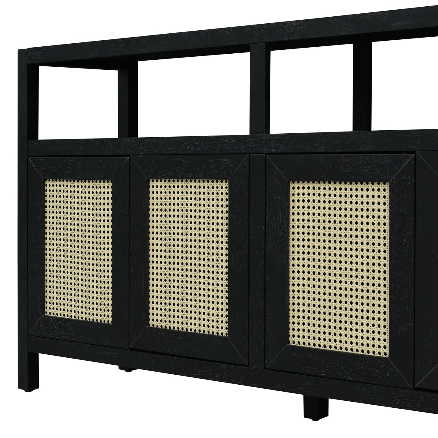 TREXM Bohemian Style Rattan Buffet Storage Cabinet with Solid Wood Frame