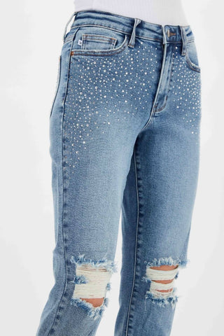 Judy Blue - High Waist Rhinestone Embellished Slim Denim Jeans
