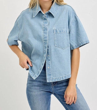 Risen - Cropped Denim Button Down Shirt