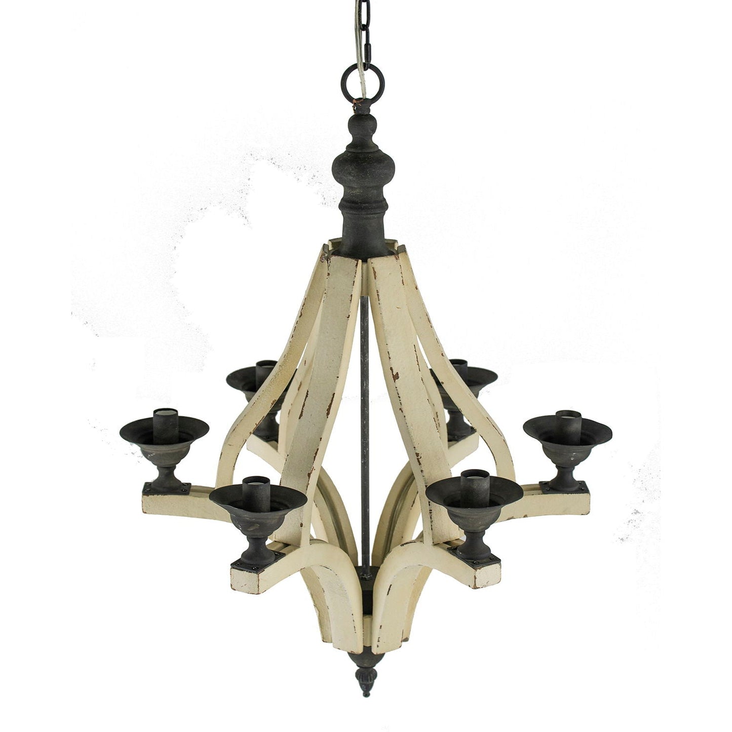 6 Light Wood Chandelier with Adjustable Chain - Cream