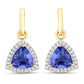 3.86 Carat Genuine Tanzanite and White Diamond 14K Yellow Gold Earrings