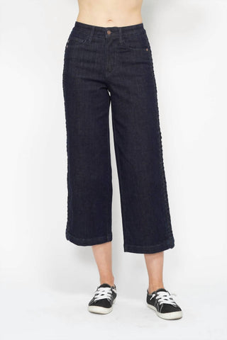 Judy Blue - Wide Leg Braided Side Seam Crop Jeans