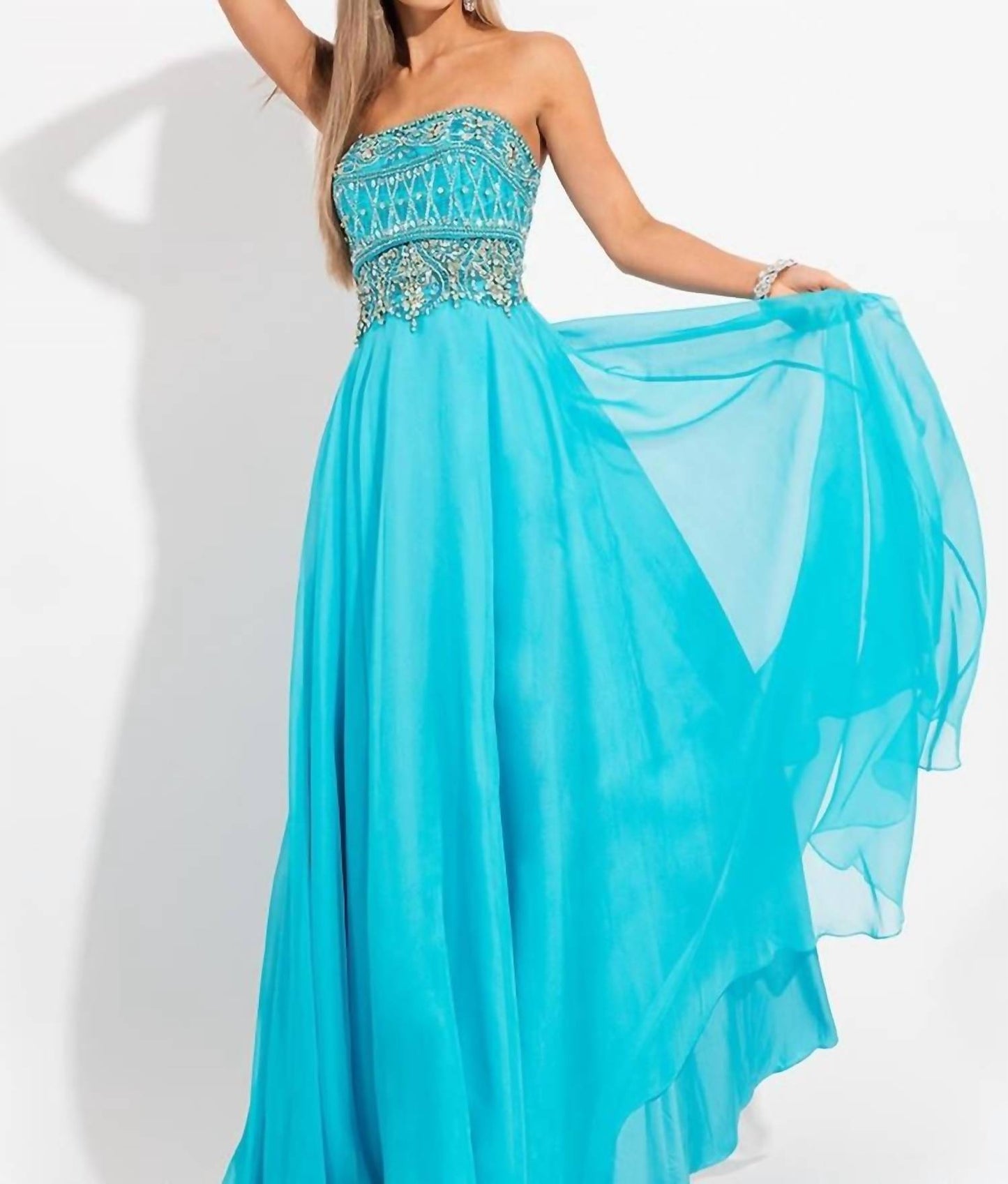 Rachel Allan - Strapless Embellished Chiffon Gown