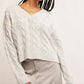 Free People - WASHED CABLE V NECK SWEATER