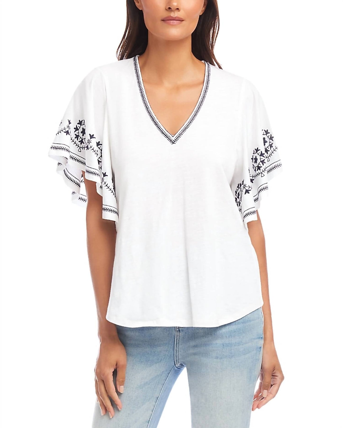 Karen Kane - Women's Embroidered Flutter Sleeve Top
