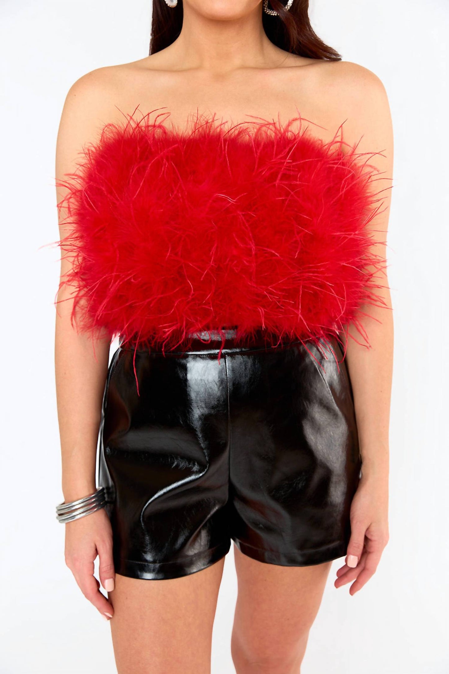 Buddylove - Fancy Strapless Feather Crop Top