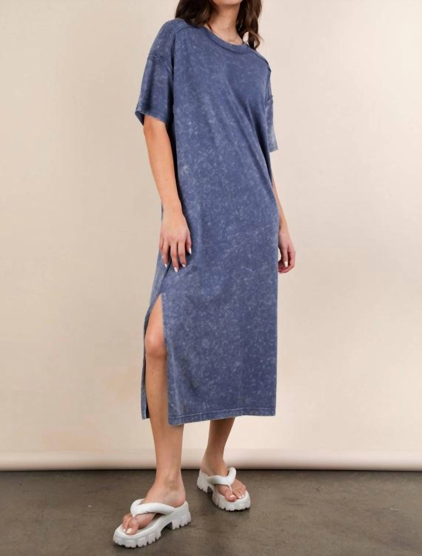 Very J - Mineral Washed Casual Comfy Midi Dress