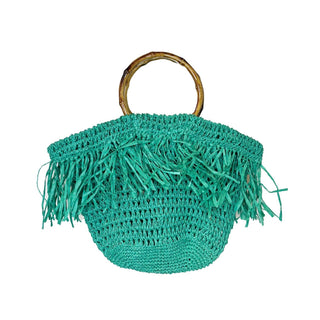 Anju - Women's Santorini Fringe Bag With Wood Handle