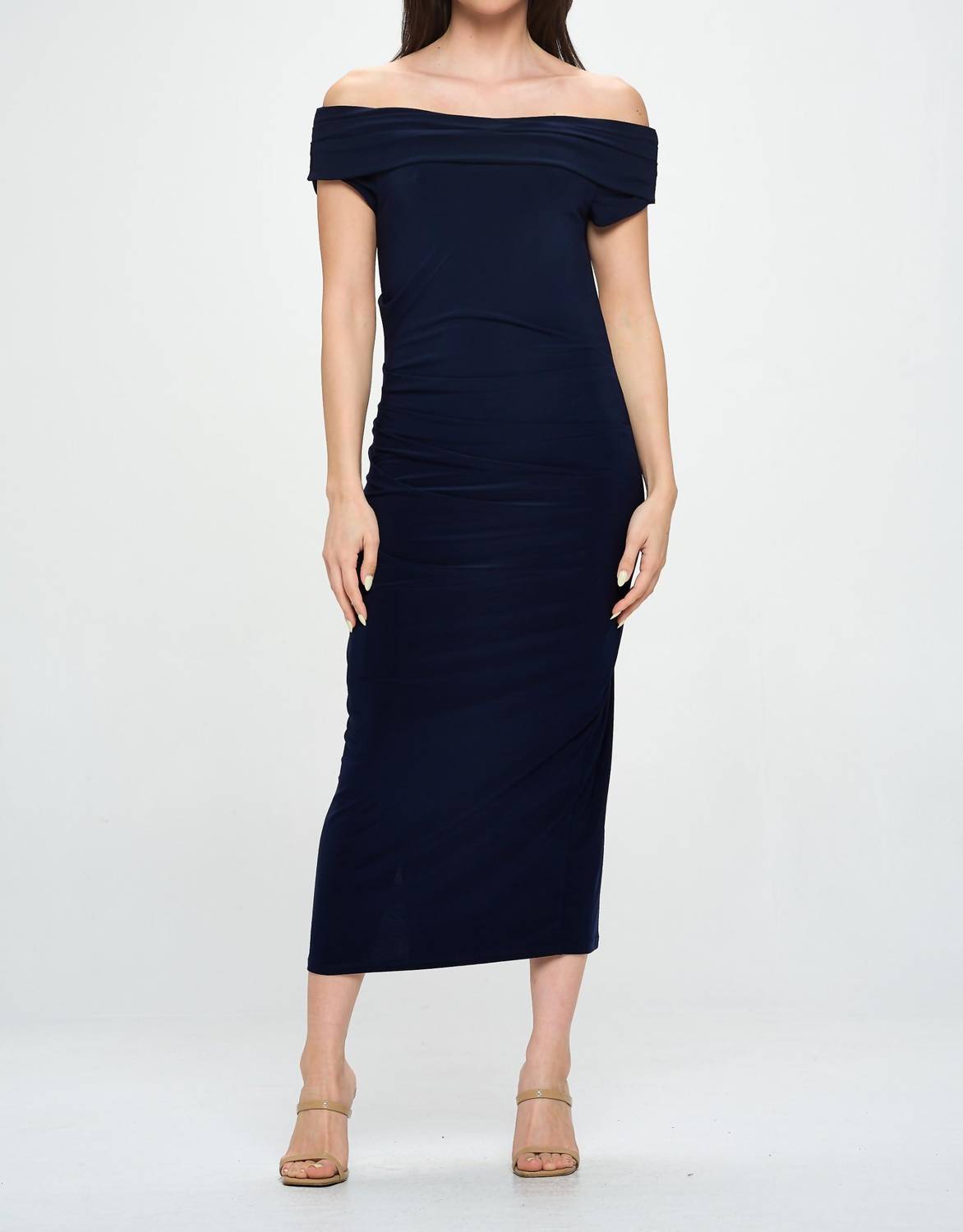Last Tango - Ruch Side Slit Midi Dress