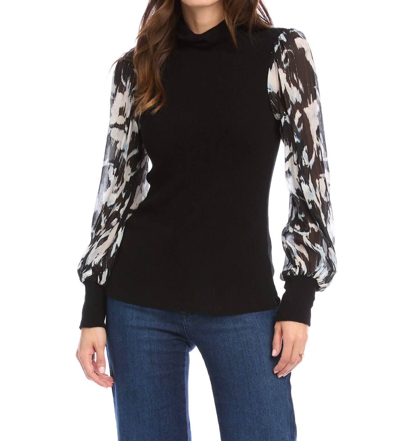 Fifteen Twenty - Sheer Sleeve Turtleneck Top