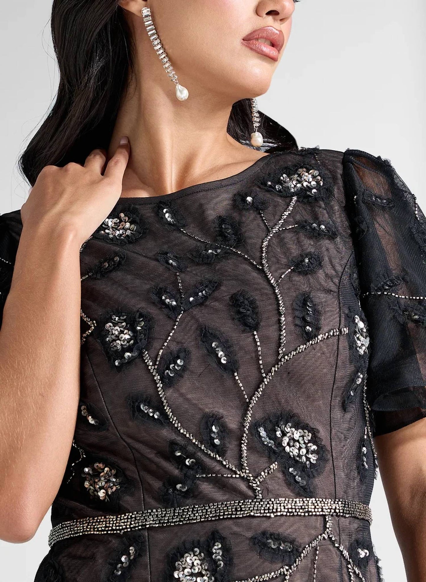Adrianna Papell - Beaded Knit Mesh Sequin Dress