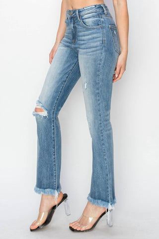 Risen - High Rise Crop Bootcut Fray Jeans