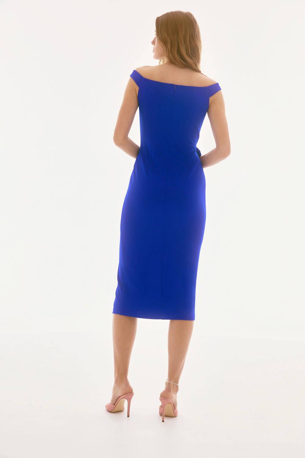 Joseph Ribkoff - Off-shoulder Draped Midi Sheath Dress