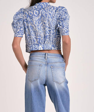 Elan - Short Sleeve Puff Sleeve Tie-front Top