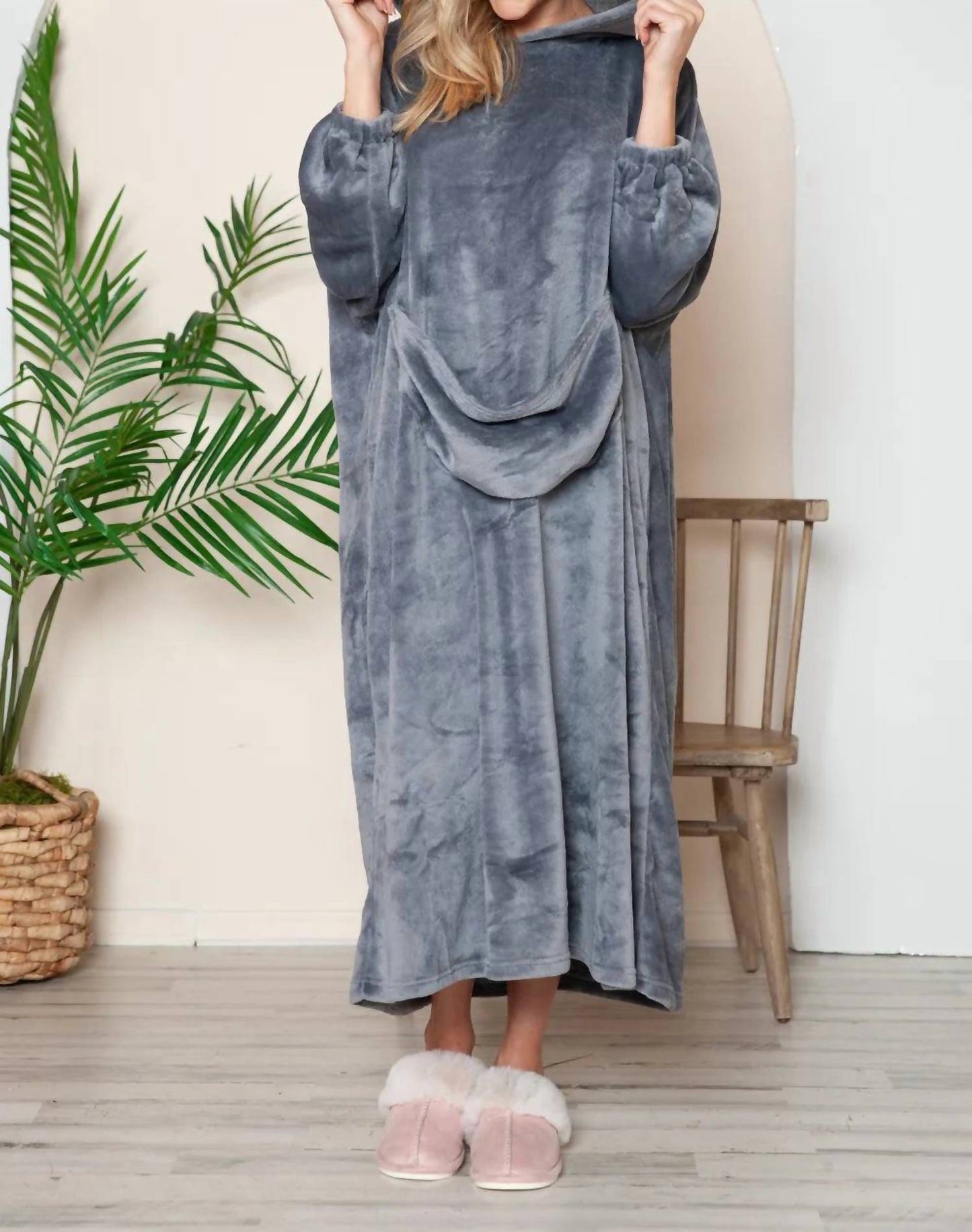 Double Take - Full Size Pocketed Hooded Midi Lounge Dress