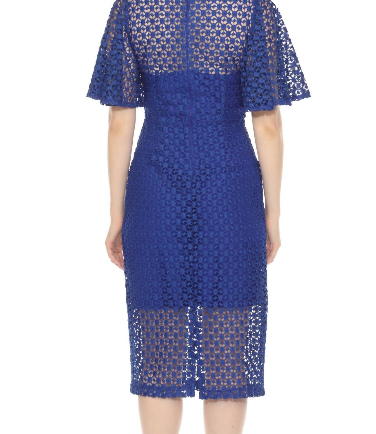 Joseph Ribkoff - Guipure Lace Flutter Sleeve Midi Sheath Dress