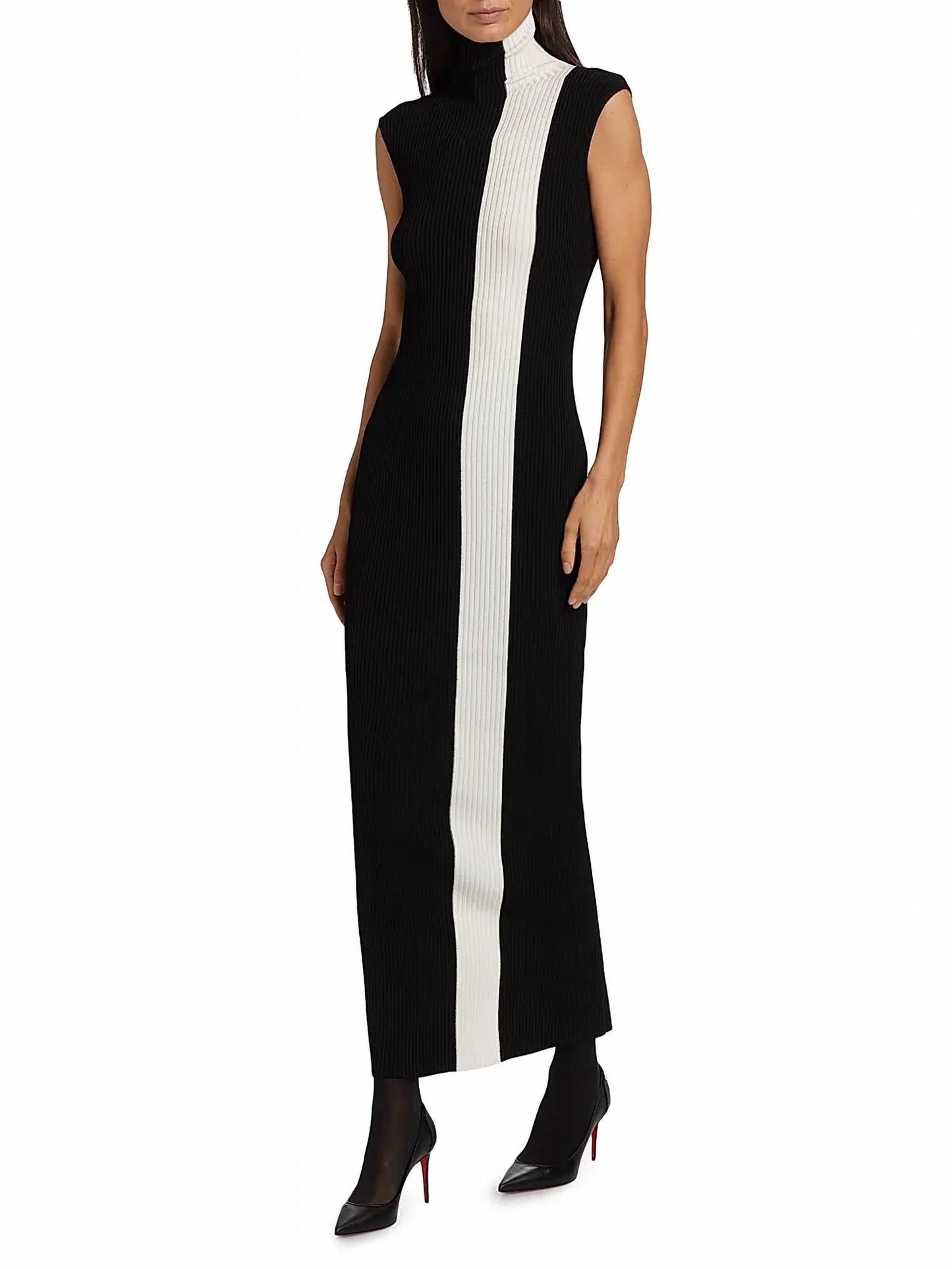 Nonchalant Label - Estella Rib Knit Striped Sleeveless Column Maxi Dress