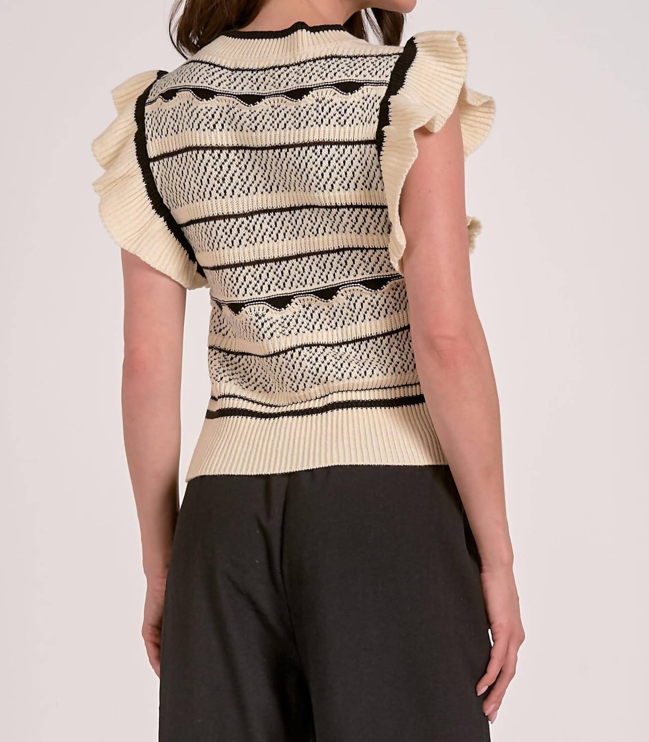 Elan - Flutter Sleeve Crew Neck Sweater Top